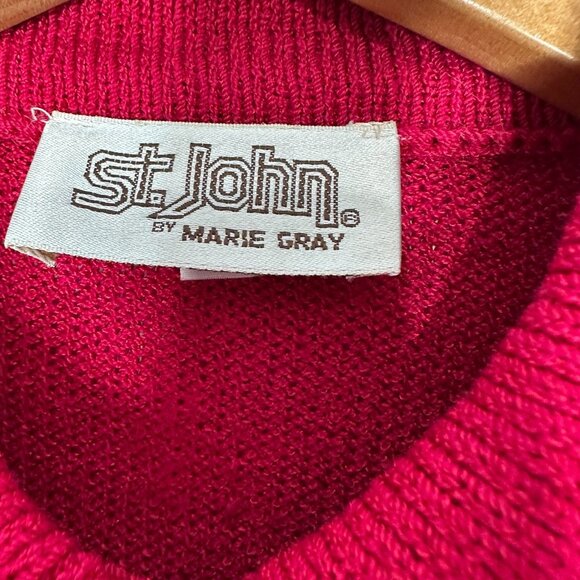 St John Marie Gray Cardigan Size 8 Red Gold Button Front Santana Knit - Picture 3 of 10